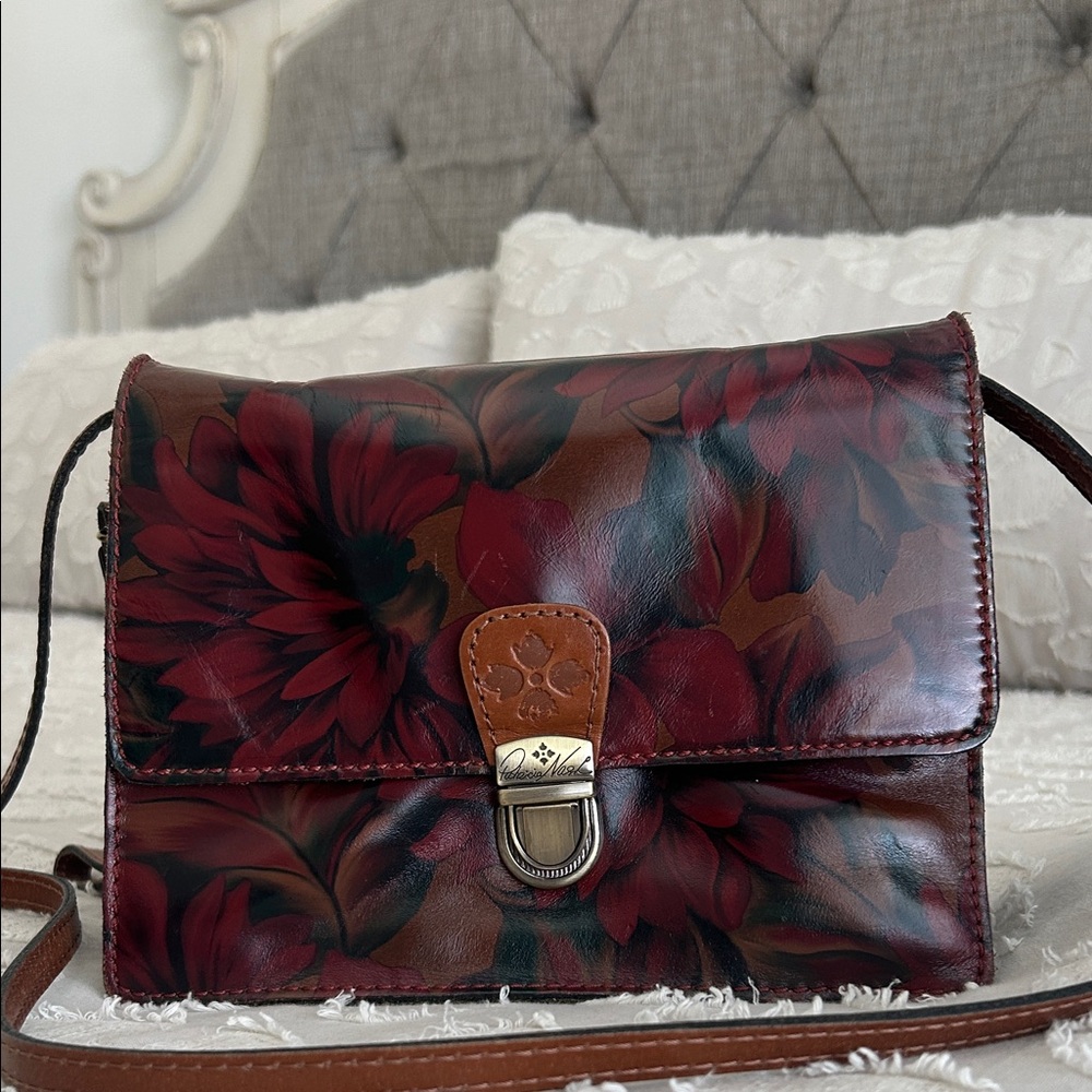 Patricia Nash Burgundy Floral Leather Crossbody